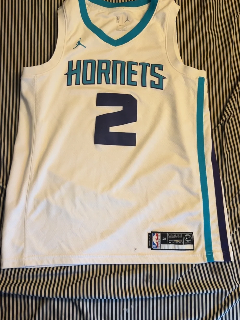 Jordan White Hornets #2 Jersey with Teal and Navy Accents